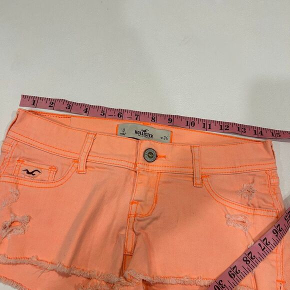 Hollister Neon Peach Distressed Cutoff Denim Shorts Size 0 W24 - Picture 5 of 7